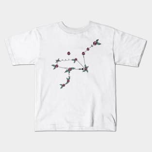 Grus (Crane) Constellation Roses and Hearts Doodle Kids T-Shirt